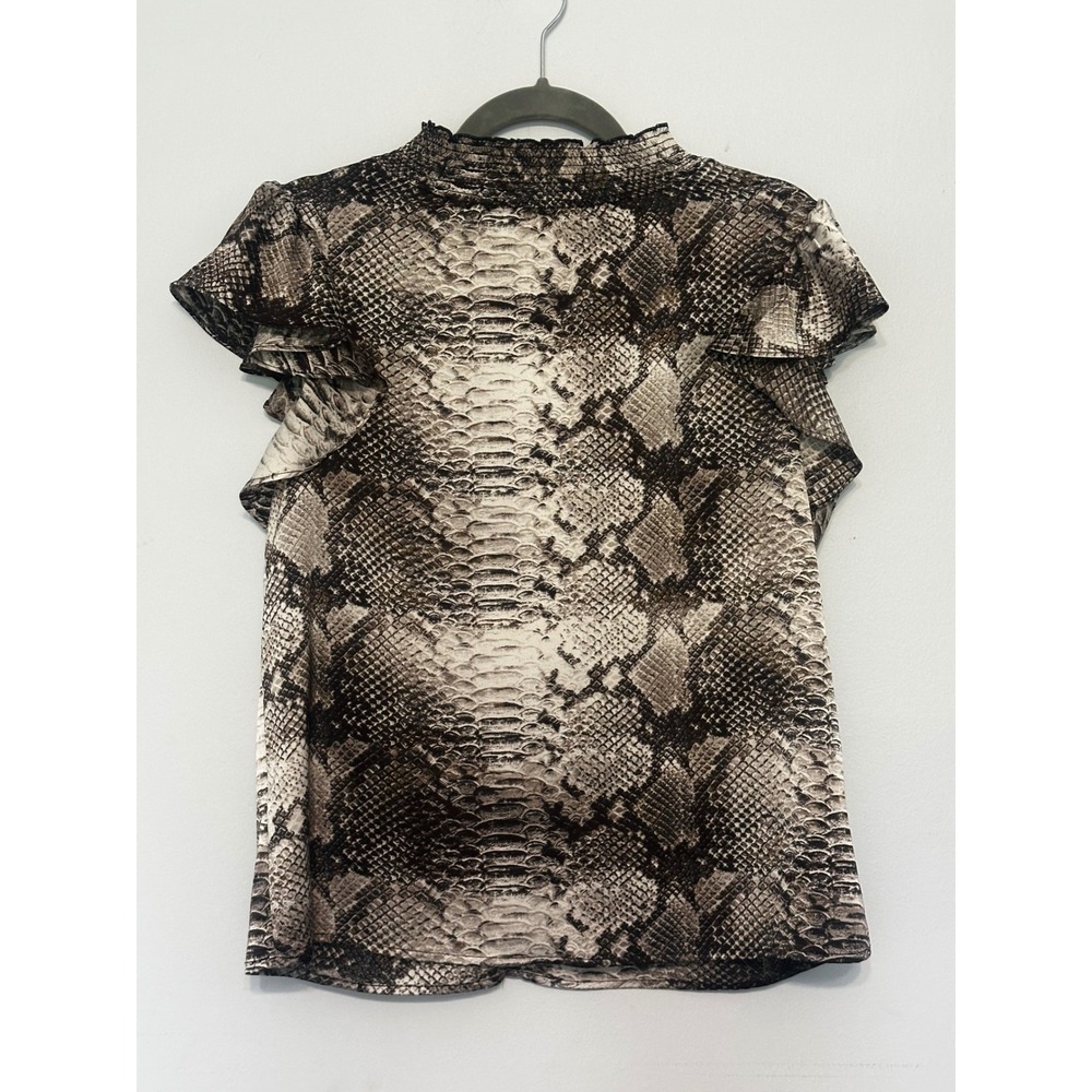 1.STATE Womens Snakeskin Print Smocked High Neck Ruffle Sleeve Blouse Medium